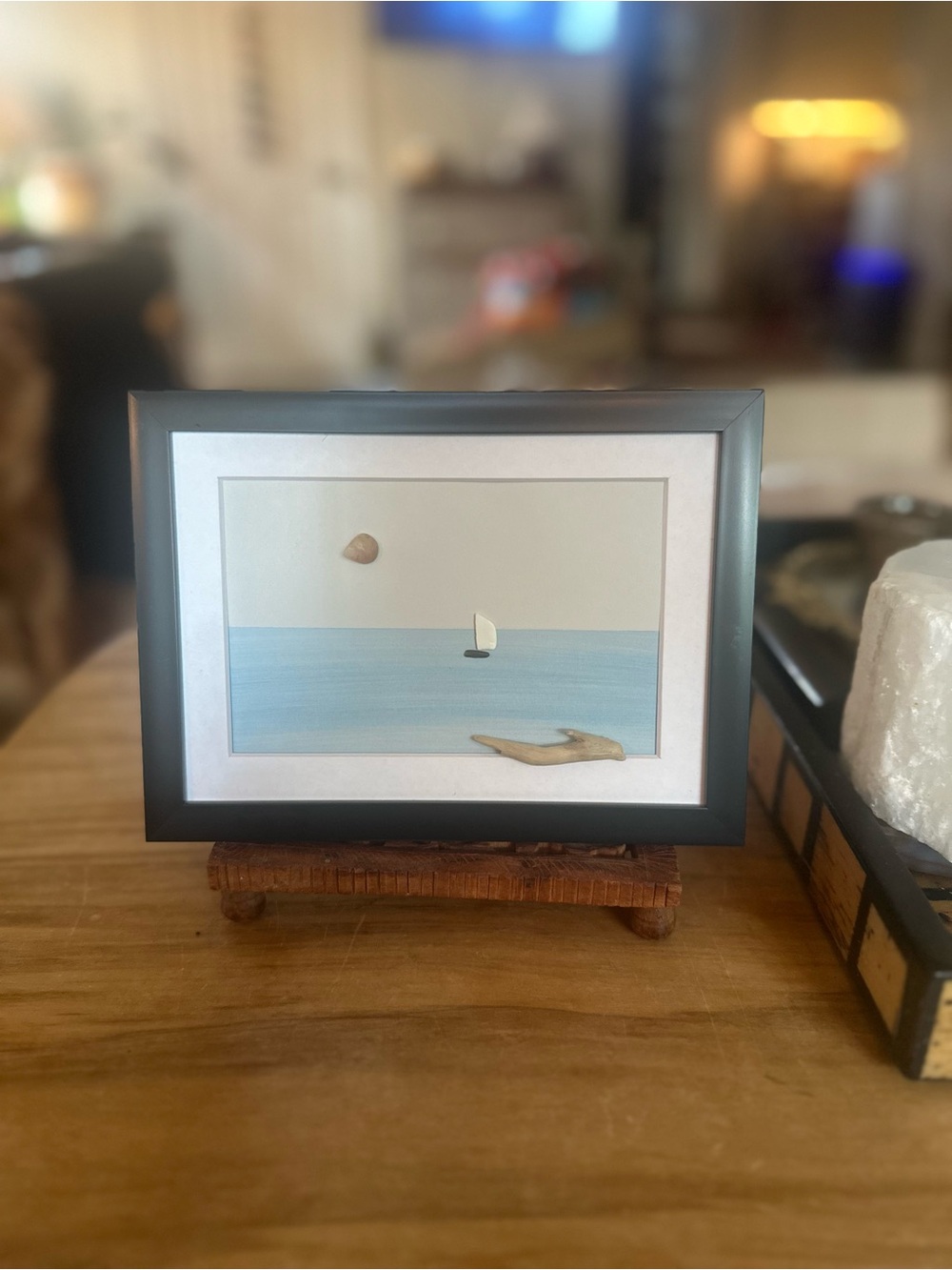 Framed Seascape pebble art 5 3/4” x 8” frame